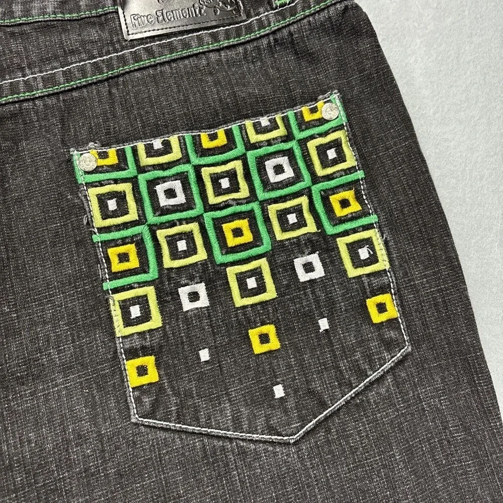 Five Elementz Jeans Mens 42x31 Y2K Black Baggy Embroidered  Streetwear Skater‎